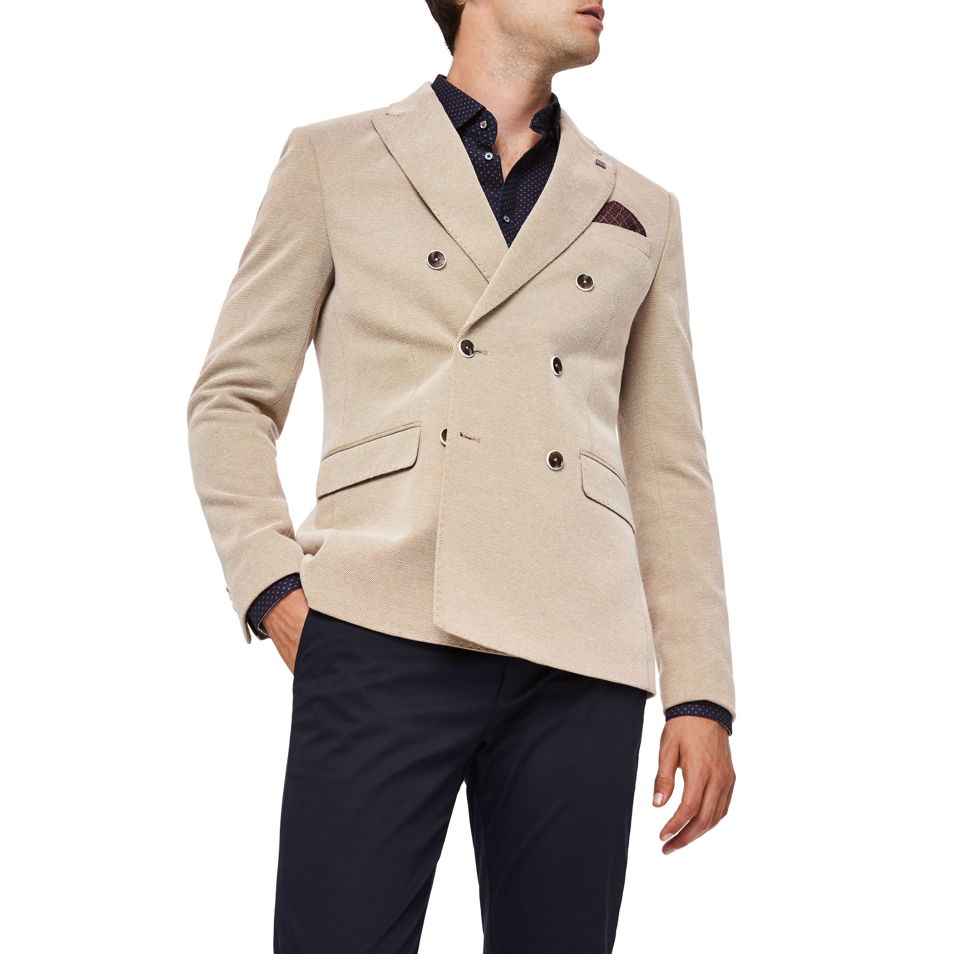 Chepstow Tan Double Breasted Knit Blazer Casual Jackets